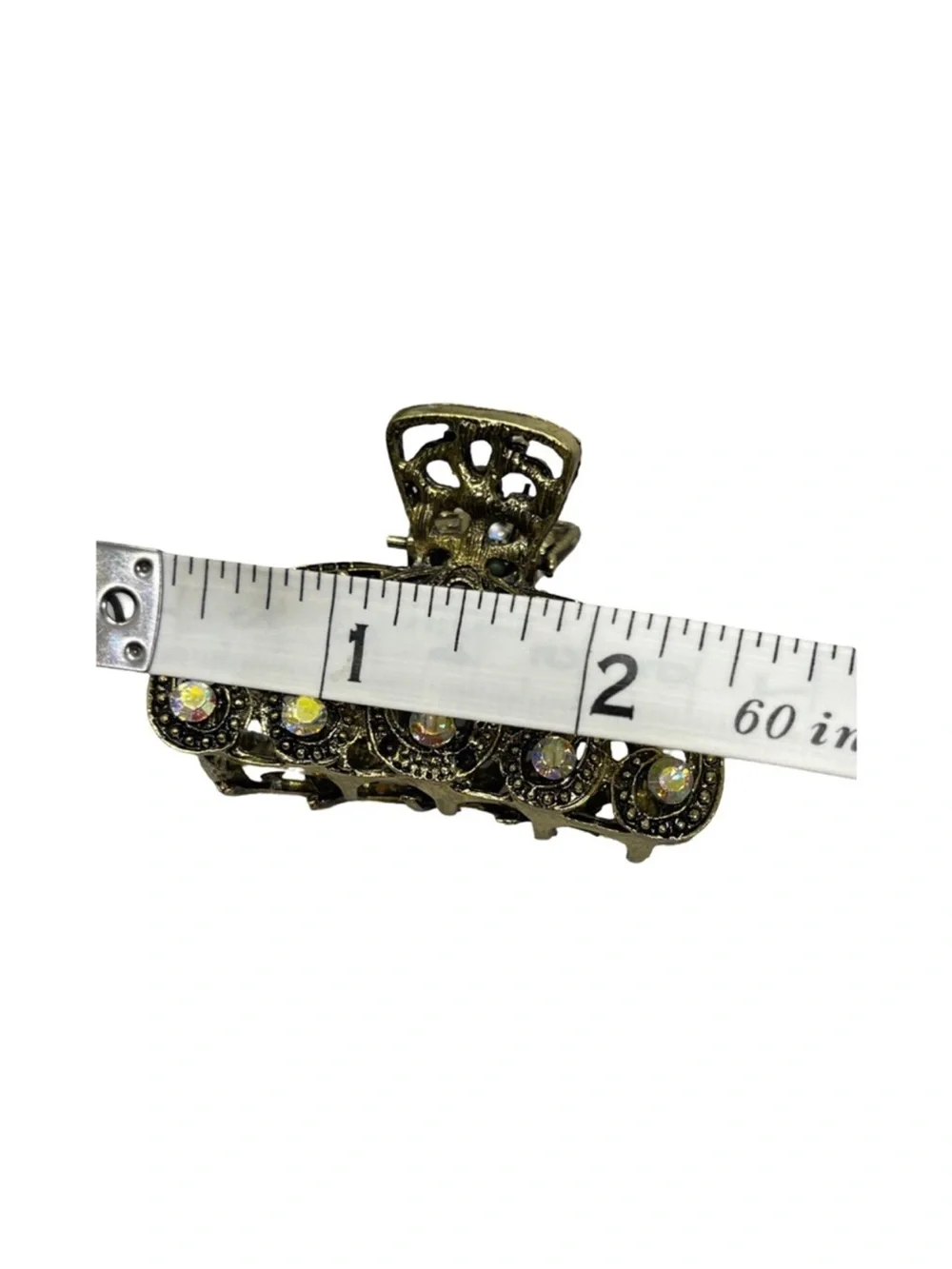 Antique Brass Filigree Rhinestone Hair Claw Clip Iridescent FINAL PRICE DROP